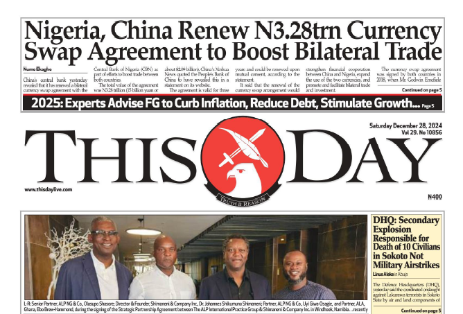 ALPNigeria's tweet photo. #TodayinTheNews | ALP Group Partnership with Namibia's Shimaneni & Company Inc. as featured in THISDAY .
#ALPNG #ALPPSL #ALPEastAfrica #ALA #ALPNamibia #Alliance #ALPGroup #AfCFTA https://t.co/MPPHfxUEPA