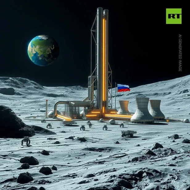 RT_com's tweet photo. NUCLEAR-POWERED PLANS: A Russian nuclear power plant will be delivered to the Moon in 2033-2035 — Russian Space Agency. https://t.co/YPUVY9efbm