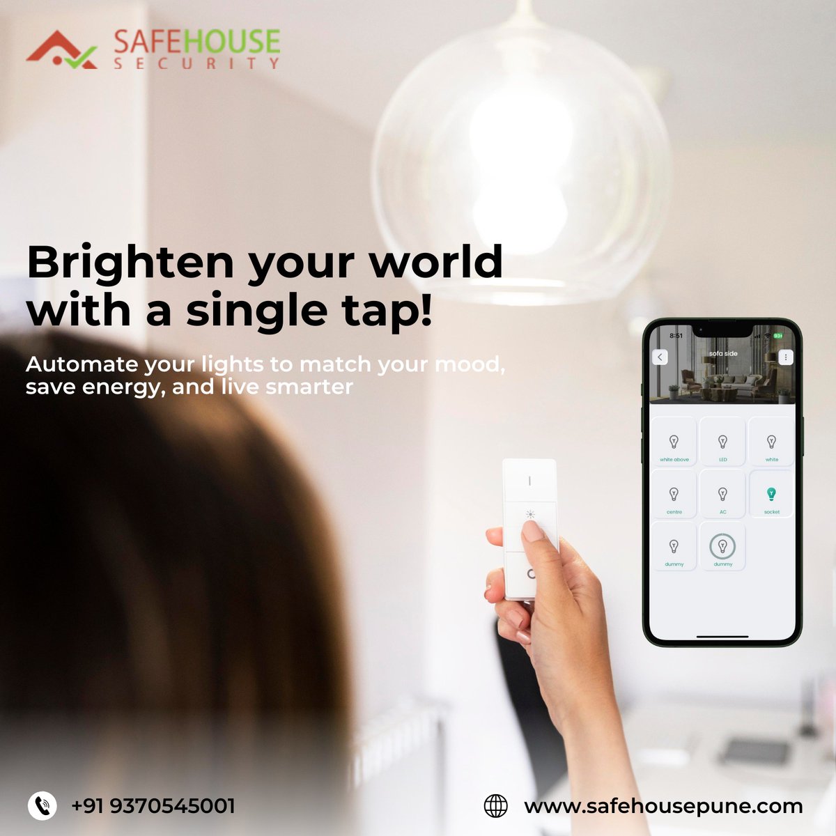 PuneSafehouse's tweet photo. Brighten your world with a single tap! 💡✨ Automate your lights to match your mood, save energy, and live smarter. Control comfort like never before. 🌟 #SmartLighting #ACAutomation #SmartLiving #ConvenienceAtYourFingertips" 
#SafehouseExperience #SmartAutomation https://t.co/s9QI6fLI3R