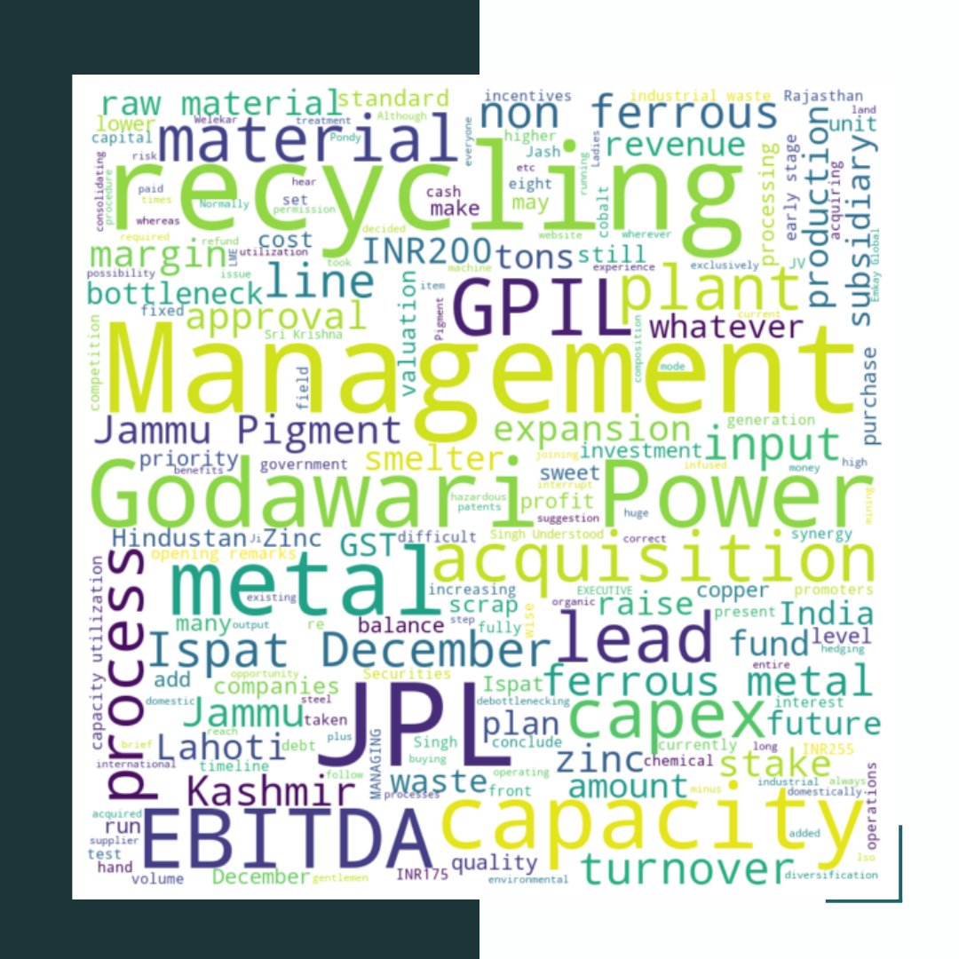 ReadRiches's tweet photo. Godavari Power and Ispat
Word Cloud Analysis (Concall - 24th December, 2024)
⚡️ 51% stake in Jammu Pigments Limited
💰 Tax benefits for cost effectiveness
✅️ EBITDA expects to improve to 10%
#wordcloud #Sustainability #STRATEGY #ProfitsAI https://t.co/AMCkUDQu0l