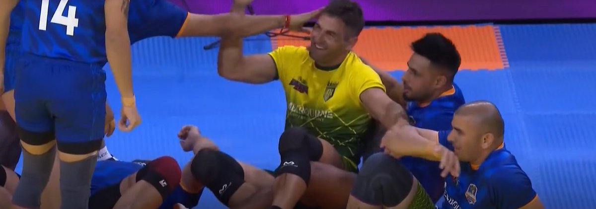 lav_narayanan's tweet photo. Joshua Kennedy - took at least five people to bring him down. And he can't help but smile.

#PKLMelbourneRaid https://t.co/TE0ls2HB8e