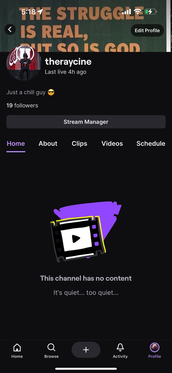 If you ever wanna vibe and chill with me follow the twitch I will be active on here 

m.twitch.tv/theraycine/home