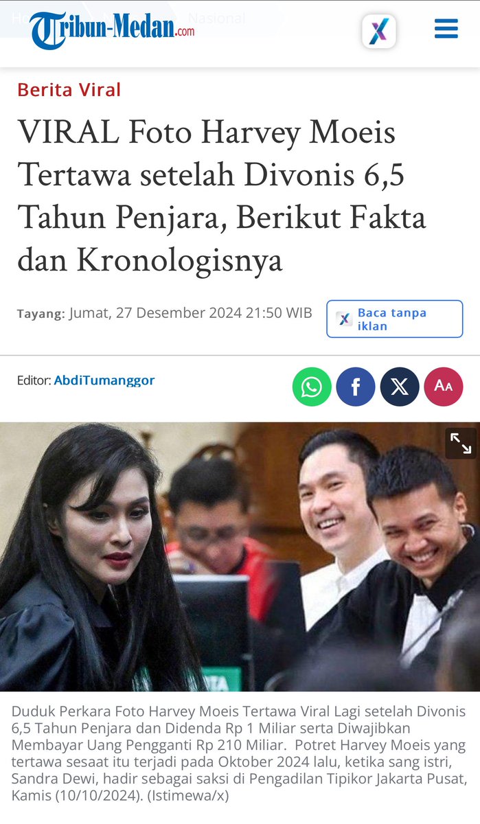 Naz_lira's tweet photo. Oknum Hakim pengadilan tingkat pertama boleh saja berhasil disuap 50 hingga 100 Milyar, tapi begitu ramai dan gaduh, Hakim Pengadilan Banding dan Kasasi nantinya akan grogi juga untuk coba-coba terima suap, karena dipelototi jutaan pasang mata.

Disitulah pentingnya peran mata, cakar dan taring nitizen sosmed serta medianya mengacaukan skenario serangan rudal balistik berhulu ledak dolar Amerika Serikat dan Singapura milik “para-para” koruptor itu.

Di negeri yang dikuasai maling, berteriak sendirian tentang kebobrokan hakim dan aparat hukum sebenarnya cuma menebalkan urat leher dan merusak kelenturan pita suara saja, nyaris tak ada guna.

Lain jika yg berteriak manusia satu negara dan mengakibatkan kegaduhan yg sampai mengusik ketenangan Presiden. Cuma sayangnya jadi apes juga jika Presidennya malah takut dengan koruptor lantaran diancam.

Jadi, jangan biarkan koruptor ratusan triliun itu tertawa gembira divonis pengadilan tingkat banding dan tingkat kasasi nantinya.
Kuliti oknum Hakim (bila perlu doxxing seluruh aset dan kekayaannya) yang menjatuhkan vonis ringan pada koruptor yang di China akan 3x di gantung atau tembak mati itu.

Jangan berhenti share dan repost jika ada info apapun tentang oknum Hakim, Jaksa dan aparat hukum lain menerima suap dari para koruptor pengkhianat negara itu.