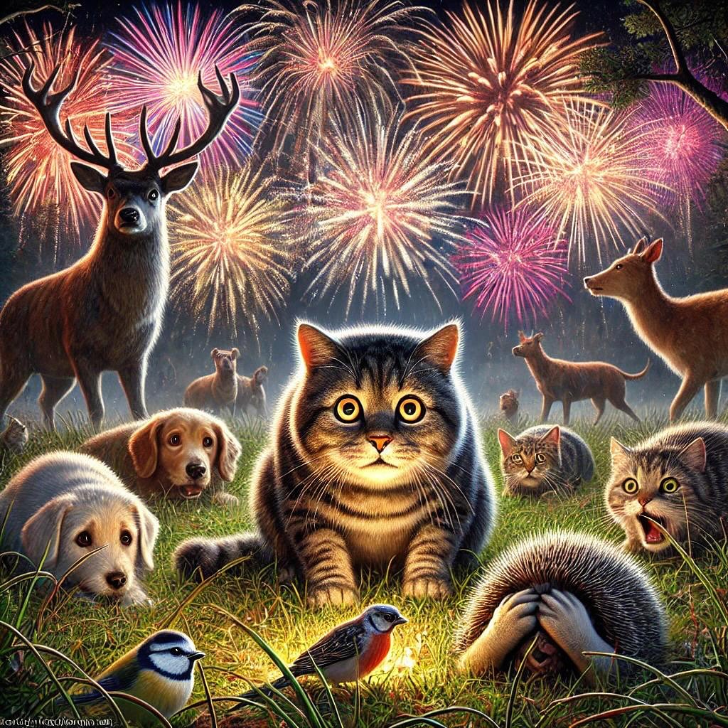 🧨Achtung! #Feuerwerk – eine Gefahr für #Tiere! 🧨

Heute startet der Verkauf von Silvesterfeuerwerk. Doch was für viele Menschen ein Spektakel ist, bedeutet für Tiere Stress, Angst &amp; Lebensgefahr. 
Lasst uns gemeinsam ein tierfreundliches #Silvester feiern!🙏
*Bild by ChatGPT