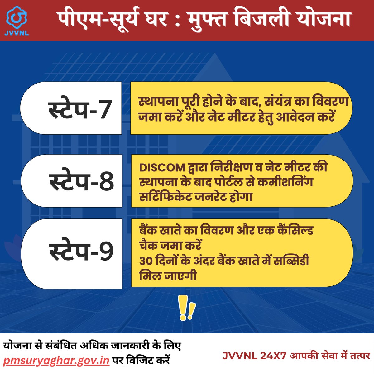 प्रक्रिया जानें और रूफ टॉप सोलर हेतु आवेदन कर #SolarEnergy से बचत करें!
आवेदन करने के लिए योजना की वेबसाइट पर जाएं: pmsuryaghar.gov.in

#SwitchToSolar #PMSuryaGhar