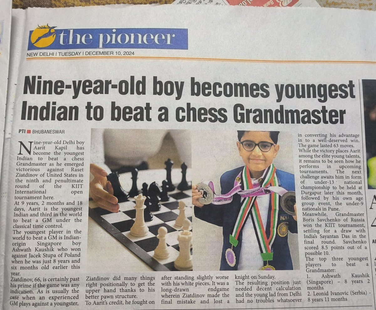 kapilinvestment's tweet photo. @AtishiAAP aarit is delhi boy mam. Looking forward yo your support mam. As mentioned in the articles he is youngest indian and third in the world to beat a grand master. 

Thanks and regards https://t.co/S809cYM1GR