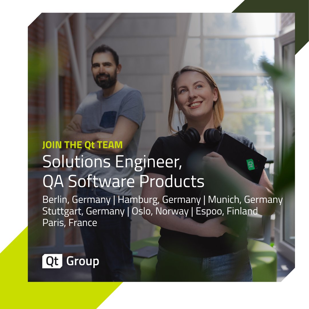 qtproject's tweet image. 📣 We're seeking a Solutions Engineer, QA Software Products
to join our Germany 🇩🇪 France 🇫🇷 Finland 🇫🇮 or Norway 🇳🇴 team!
Learn more and apply: hubs.li/Q030Hvnx0
#NowHiring #JoinOurTeam #SolutionsEngineer #SoftwareQualityAssurance