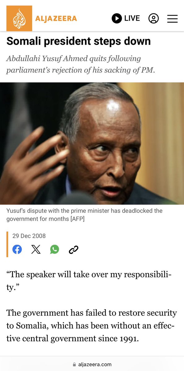 AnalystSomalia's tweet photo. Leadership Lessons from Somalia’s Past

History is a repository of lessons for leaders, and Somalia’s past is filled with significant events that offer valuable insights.

Let us take, as examples, two presidents whose leadership ended in failure and the warlords of Mogadishu, who were also defeated.

The unexpected and abrupt end of the presidencies of Mohamed Siad Barre and Abdullahi Yusuf Ahmed, as well as the ousting of the Mogadishu warlords, serve as a powerful reminder to all politicians — especially those currently in power — of how leadership can collapse when public discontent, societal challenges, and the concerns of key groups (intellectuals, businesspeople, youth, religious leaders, and women) are ignored.

In 1991, President Mohamed Siad Barre fled Mogadishu as armed uprisings encircled his administration. Until the final moment, he believed his grip on power was unshakable.

Similarly, in 2008, President Abdullahi Yusuf Ahmed resigned following a public revolt against his government, combined with parliamentary opposition and the withdrawal of international support.
President Yusuf was unaware of how deeply unpopular his policies and governance direction had become.

The downfall of these leaders was brought about by two critical failures that often doom those in power. 

Today’s leader must avoid these pitfalls:

1.Loss of Credibility – The erosion of public trust and confidence in a leader, stemming from repeated failures, contradictions, or corruption. This weakens a leader’s authority and influence.

2.Crisis of Legitimacy – A widespread public rejection of a leader’s authority, fairness, or right to govern. This undermines their ability to enforce order, implement policies, or gain public trust.

Causes of Loss of Credibility and Legitimacy Crisis:

1.Broken promises

2.Contradictory actions or statements

3.Favoritism and nepotism

4.Lack of transparency and accountability

5.Corruption and abuse of power

6.Ignoring public grievances

7.Self-serving behavior

8.Inaction or ineffectiveness

9.Economic collapse

10.Perceived weak or indecisive leadership

Consequences of Loss of Credibility and Legitimacy Crisis:

1.Loss of public trust and support

2.Political instability

3.Strengthening of opposition forces

4.Rejection of state institutions

https://t.co/yixpsj8bwk unrest and conflicts

https://t.co/FejKuA882C isolation

7.Removal from office (resignation or overthrow)

8.Historical disgrace and damage to legacy

Both former presidents and Mogadishu warlords believed they were firmly in control until their leadership disintegrated.

The wise take heed of the mistakes of others.