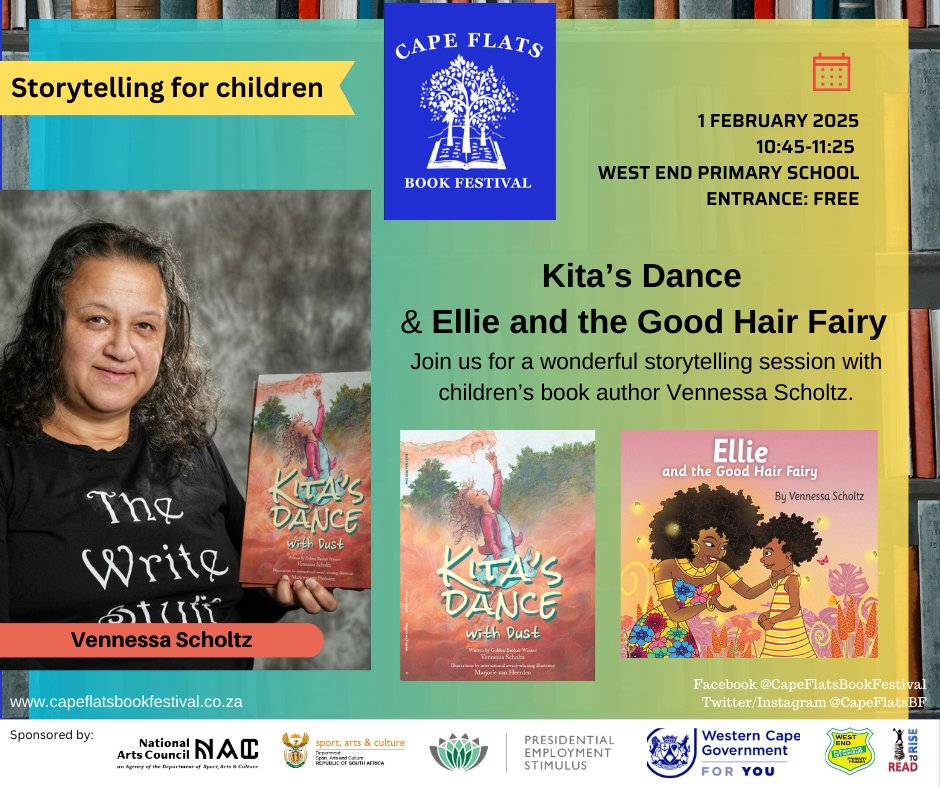 Cape Flats Book Festival (@capeflatsbf) on Twitter photo Storytelling with author Vennessa Scholtz on 1 February 2025 at 10:45 at West End Primary School! #capeflatsbf2025 #capetownevents <a href="/ReadtoRise/">Read to Rise</a> Storytelling with author Vennessa Scholtz on 1 February 2025 at 10:45 at West End Primary School! #capeflatsbf2025 #capetownevents <a href="/ReadtoRise/">Read to Rise</a>