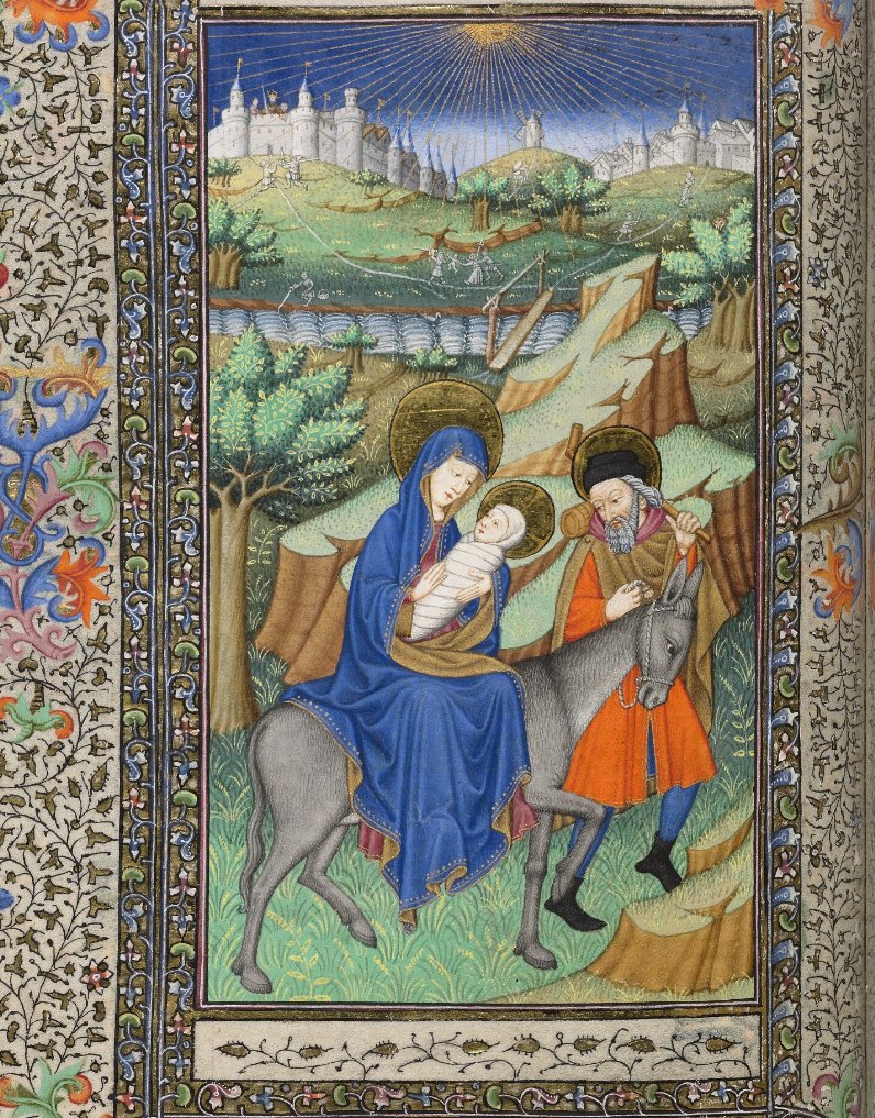 ClerkofOxford's tweet photo. A moving depiction of the Massacre of the Innocents from a 15th-century Book of Hours. Mary and Joseph flee with their baby, while behind them - tiny and vulnerable in the distance - other mothers try to save their children from Herod's soldiers.

https://t.co/mGng5eLS5q https://t.co/S5m9O82MDF