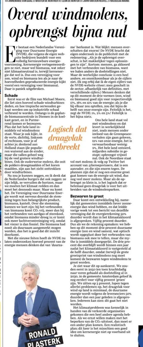 "Overal windmolens, opbrengst bijna nul" 
<a href="/RPlasterk/">Ronald Plasterk</a> beschrijft de <a href="/nvde/">NVDE</a>, de machtige zgn. duurzame energielobby, vaste adviseur van onze regering.  <a href="/MinisterKGG/">Stientje van Veldhoven</a>
<a href="/MinisterIenW/">Vincent Karremans</a> <a href="/ministerVWS/">Sophie Hermans</a> 
<a href="/henkvermeer/">Henk Vermeer</a> <a href="/SilvioErkens/">Silvio Erkens</a> <a href="/Wytske_Postma/">Wytske Postma</a>
<a href="/KopsPVV/">Alexander Kops 🇳🇱 PVV</a> <a href="/ajflach/">André Flach</a> <a href="/Eerdmans/">Joost Eerdmans</a>
via <a href="/telegraaf/">De Telegraaf</a>