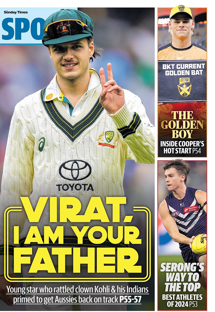 JakebWaddell's tweet photo. The back page of tomorrow’s The Sunday Times.

@westaustralian @TheWestSport https://t.co/2Oi1c1wx2a