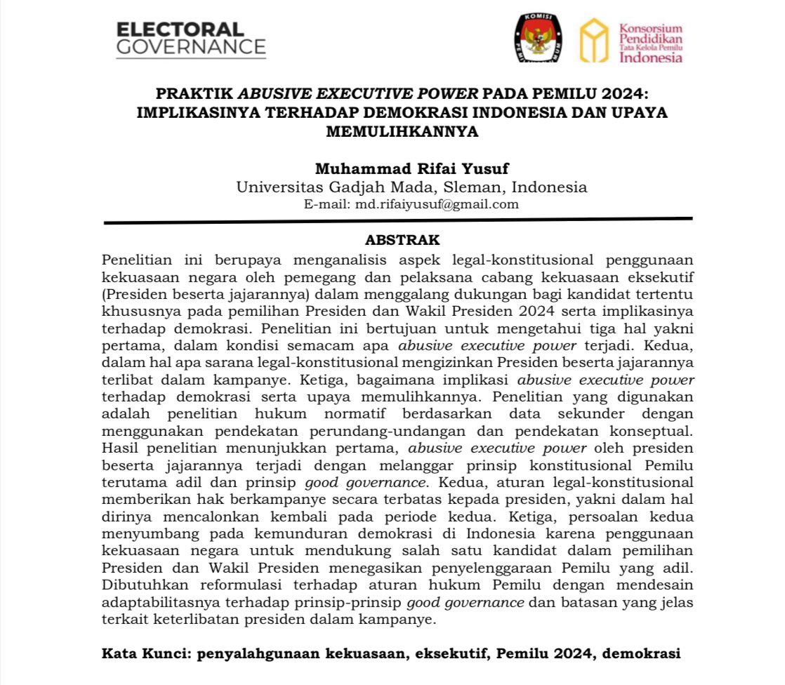 md_rifaiyusuf's tweet image. Tulisan terbaru keadilan pemilu di Electoral Governance KPU RI. Sila simak disini: journal.kpu.go.id/index.php/TKP/…