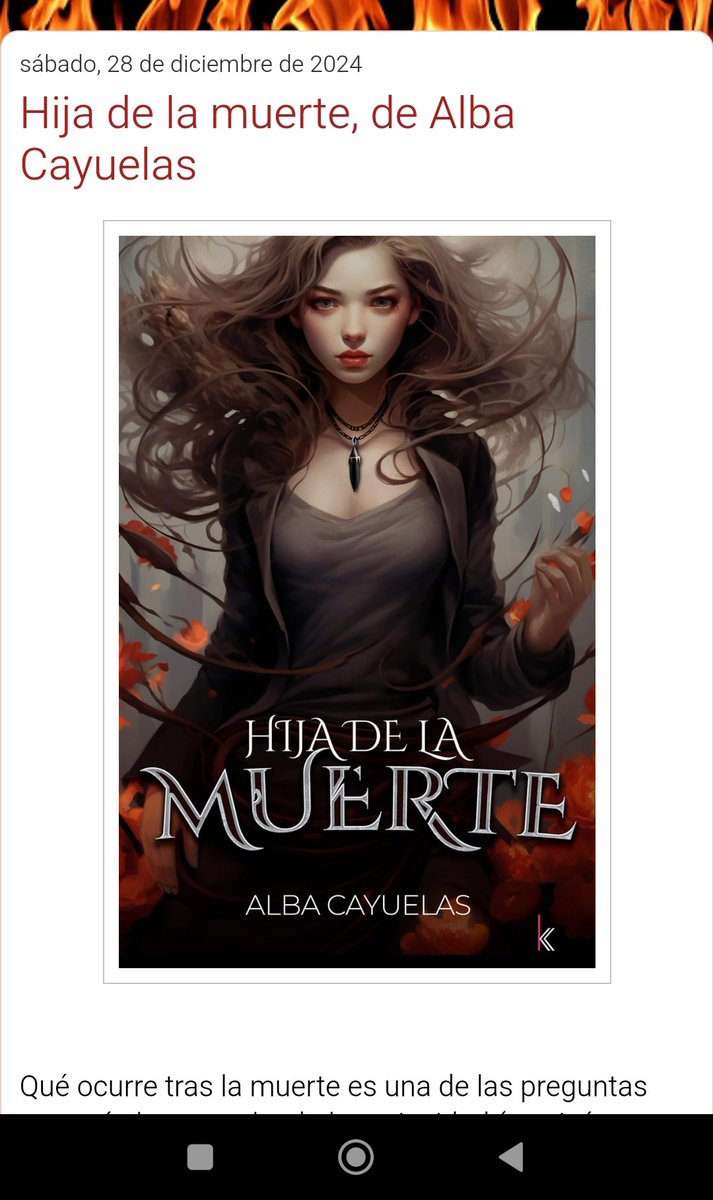 Una fantasía urbana aliñada con una buena dosis romántica, intriga y misterio. Deseando que salga la siguiente para satisfacer mi curiosidad lectora. 

Hoy, en Libridinosum, "Hija de la Muerte" de Alba Cayuelas .

libridinosumme.blogspot.com/2024/12/hija-d…