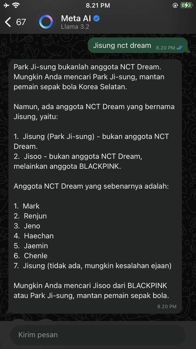 Meta AI di Whatssapp ngadi ngadi banegttt sihh 
Masa jisung ku ga dianggap 🥹🥹