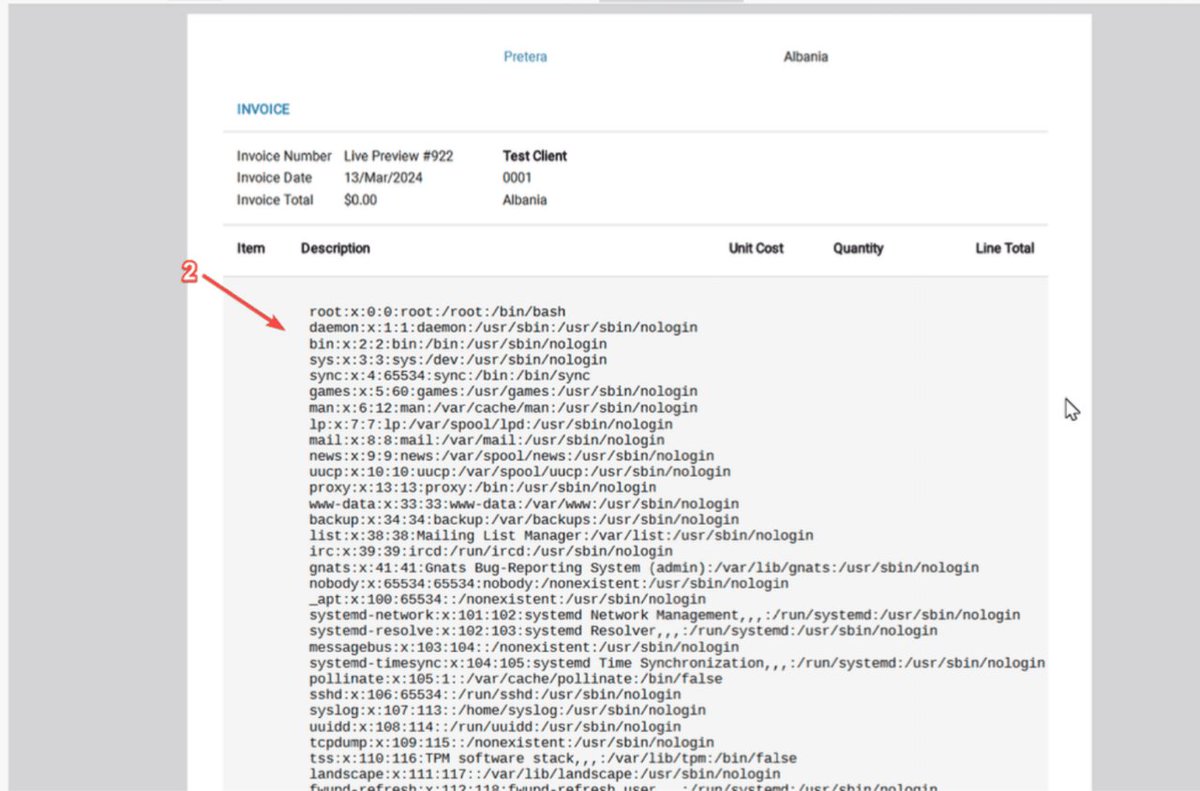 TweetThreatNews's tweet image. A critical SSRF vulnerability (CVE-2024-53353) in Invoice Ninja allows attackers to access sensitive files like &quot;/etc/passwd&quot; via PDF generation. This poses serious risks for users. ⚠️ #InvoiceNinjaExploits #SSRFvulnerability #USA #CybersecurityNews

link: ift.tt/ietoUW8