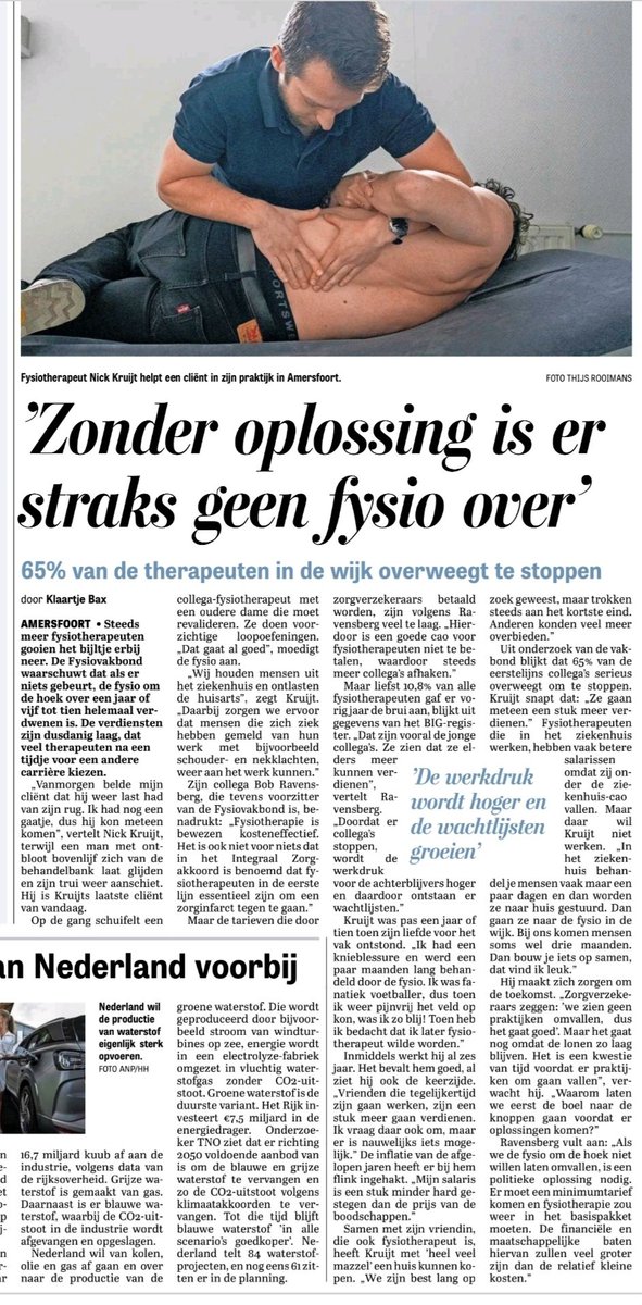 Vandaag in De Telegraaf: "Zonder oplossing is er straks geen fysio over"...