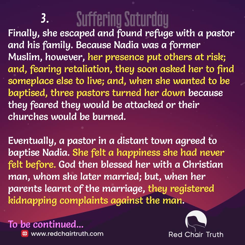 redchairtruth1's tweet photo. Nadia's faith brought hope—but also unimaginable pain. ‘I should be free to attend church,’ she declared.
Beaten, rejected, and hunted, how much suffering can she endure for the truth?
Discover her story this Suffering Saturday.
#RedChairTruth #SufferingSaturday #ItaUdoh https://t.co/UPMZOMGDk2