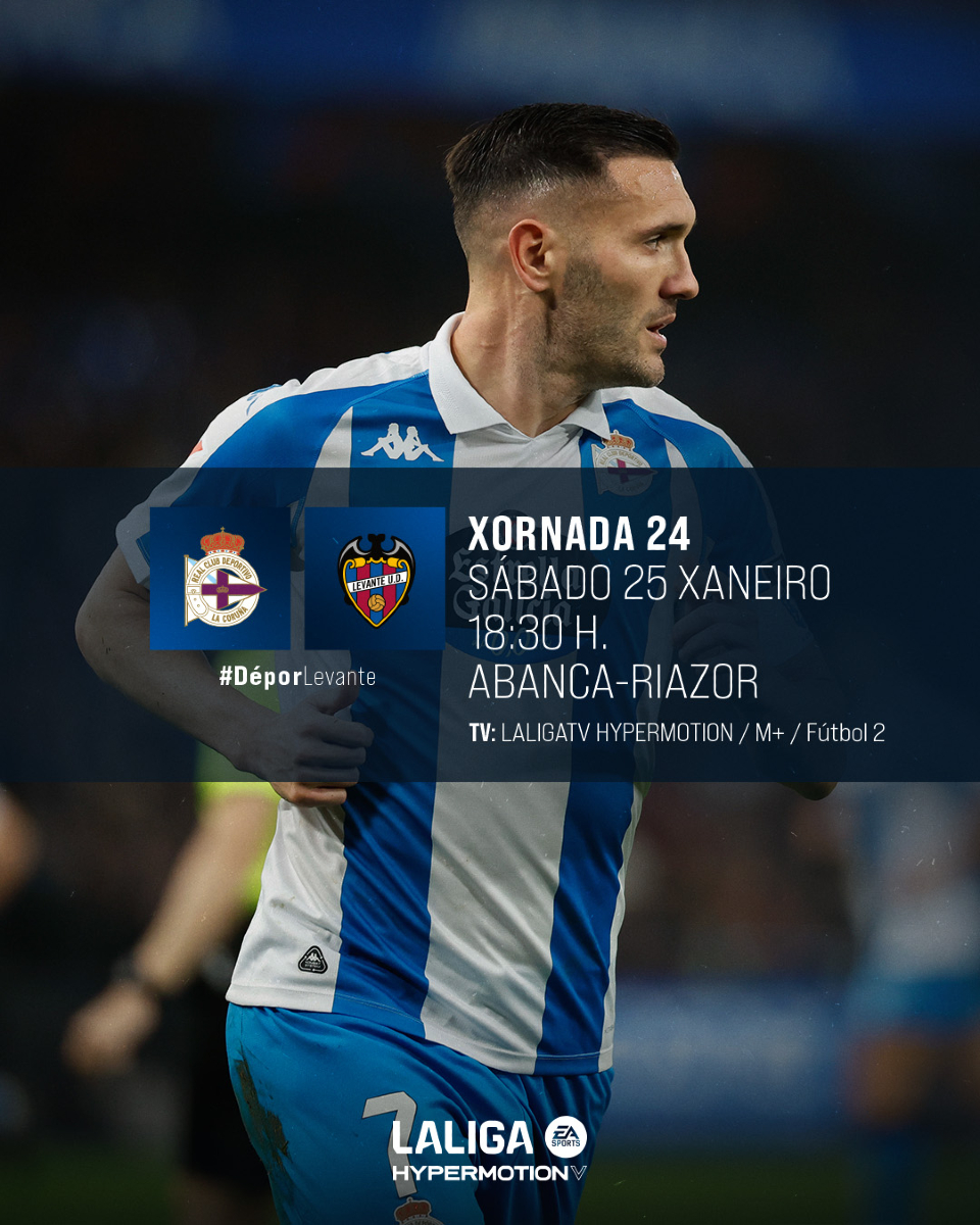 RCDeportivo's tweet photo. 🚨 Xa temos data e hora confirmada para a xornada 24 de #LaLigaHypermotion.

⚽️ #DéporLevante
🗓️ Sábado 25/01
⌚️ 18:30 H.
📍 #ABANCARIAZOR https://t.co/AfW74c1a0H