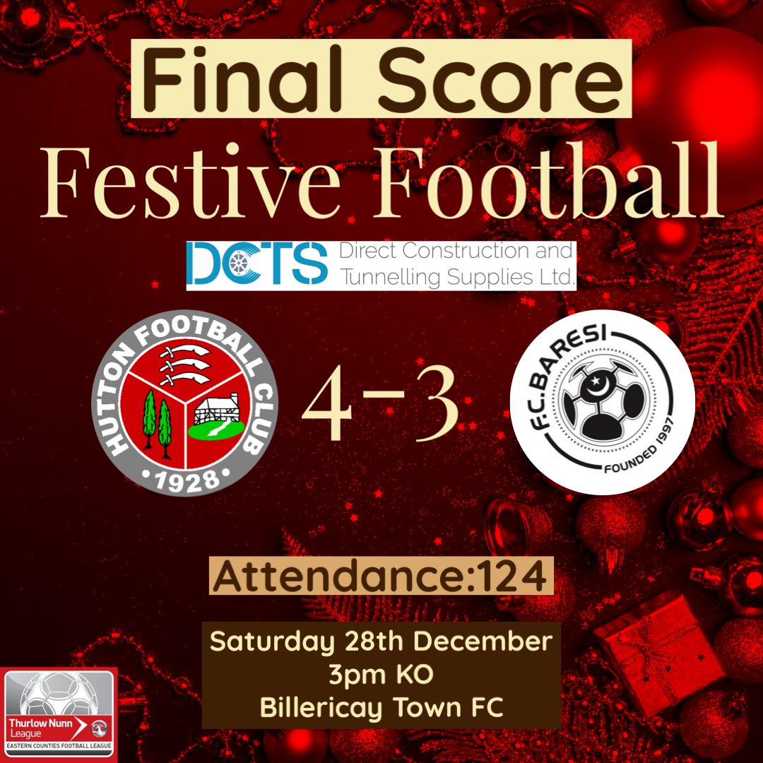 Our first team end 2024 with another three points against a good side. Thanks to all who come over to support! Happy New Year Tons! 🔴⚪️