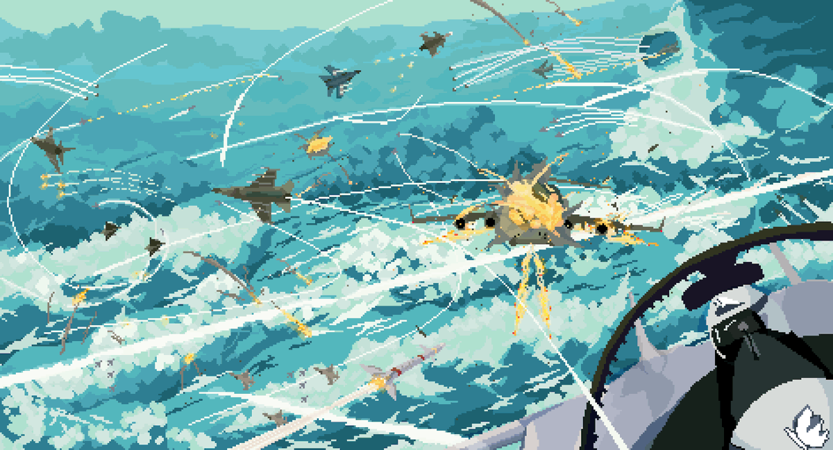 amanetate10945's tweet image. “My IFF’s busy as hell!” “Then clear it up by shooting them down!”
You ask for more, so i made more, rushed this one out within a day. High-res are avaliable on my Ko-fi.
#pixel #pixelart #ドット絵 #ProjectWingman