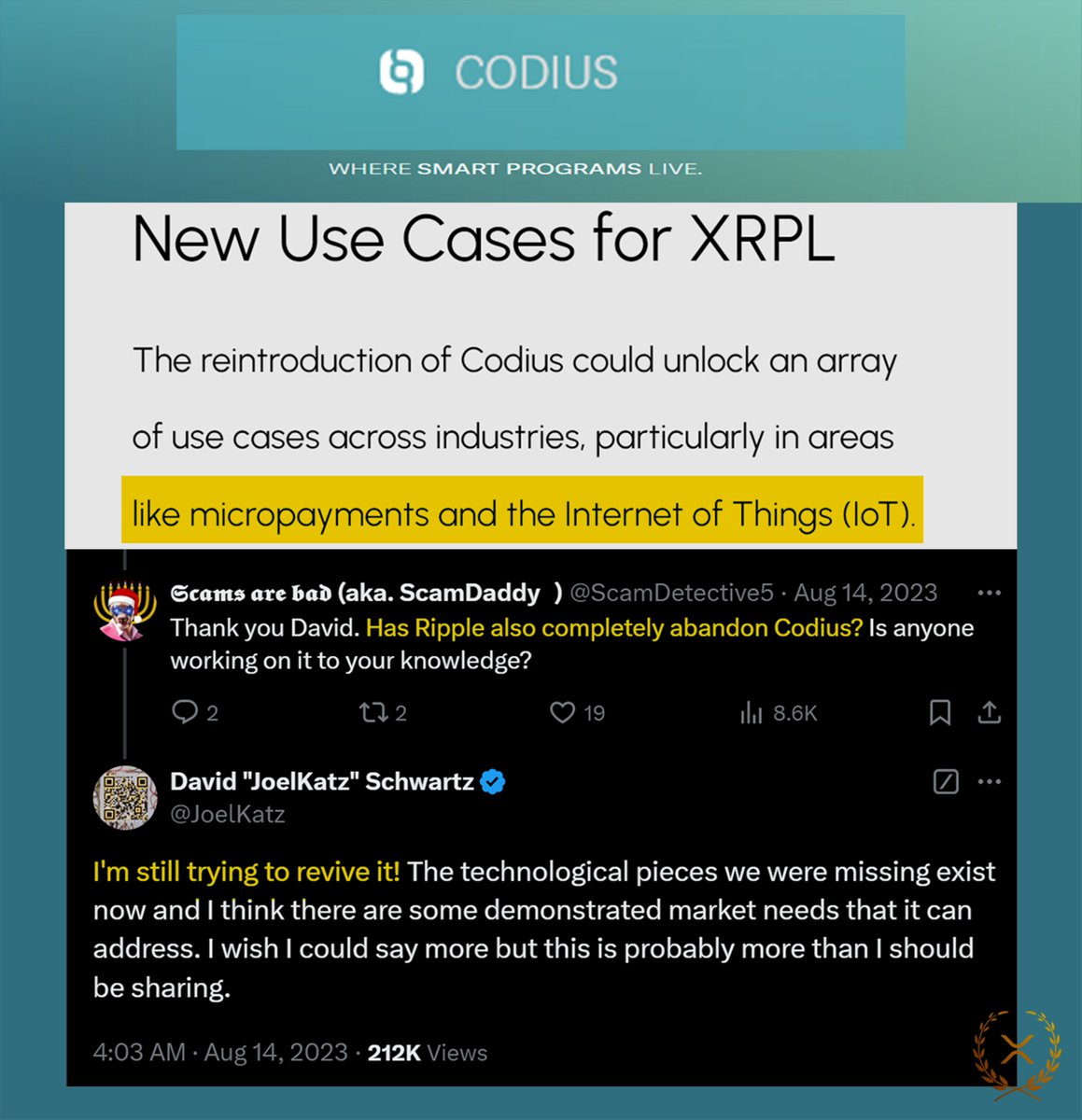 🌐🔥 [...] ONE OF THOSE THINGS IS A NEW VERSION OF CODIUS [...] @JUSTMOON  ➡️ TWO MONTHS AGO, STEFAN THOMAS, THE FORMER CTO OF #RIPPLE AND THE  CO-CREATOR OF THE INTERLEDGER PROTOCOL,