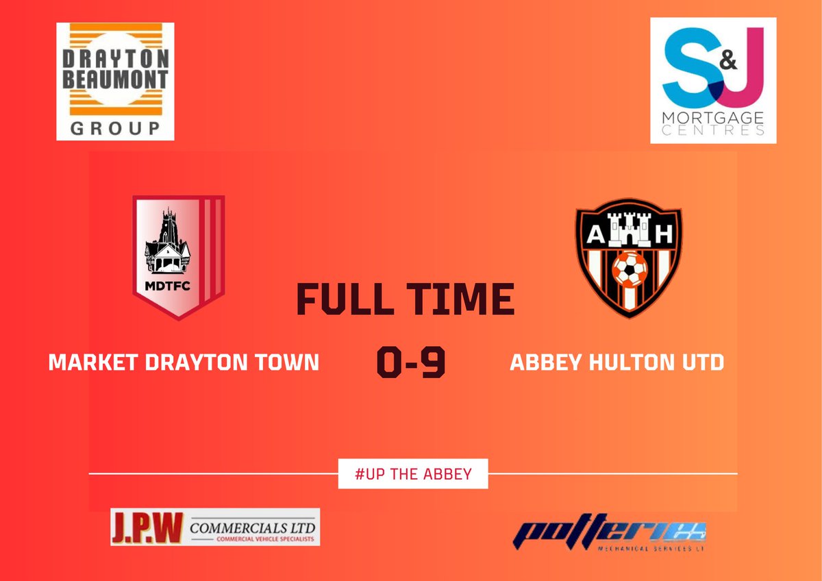HultonUtd's tweet photo. Unbelievable Jeff

What a way to go into the New Year.

A dominant performance from start to finish and not to be to disrespectful to Market Drayton it could have been more but the boys were magnificent today.

Goals scorers

Luke Walsh x 3 
Jack Gumbley x 3
Kie Brown x 1 
Daniel Cocks x 1
Matt Ward x 1 

⚽️⚽️⚽️⚽️⚽️⚽️⚽️⚽️⚽️# UTA 🧡🖤

Wishing all our supporters a Happy New Year.