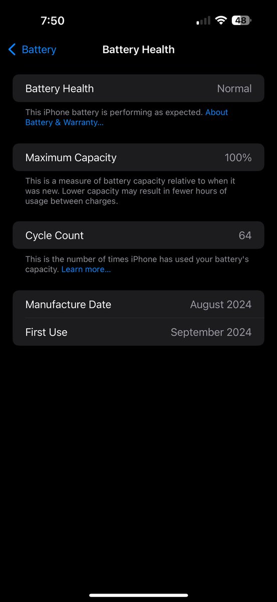 JKPRising's tweet photo. @andrewjclare I think my cycle count may be the lowest I see on here. I would say I am a heavy user too, so just goes to show that the 16 Pro Max’s battery/thermals are just too good. I intent to hold until this until September 2027. https://t.co/QZTNexXgbx