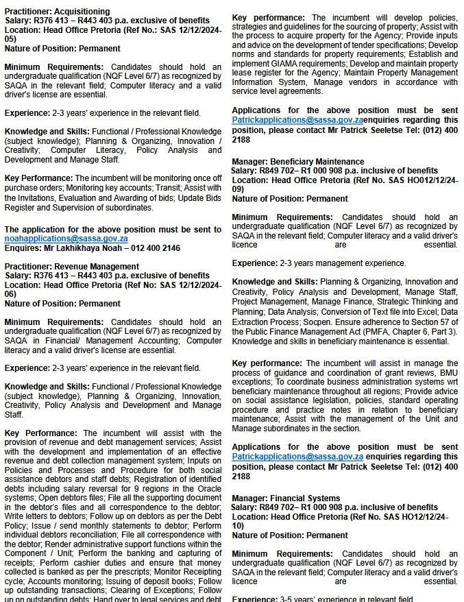 CarolBoitumelo1's tweet photo. SASSA in Pretoria is hiring!

📌Call Centre Agent
📌Administration Clerk
📌Administrator: Executive Support
📌Department Coordinator: Financial Accounting
📌Support Technician
📌Practitioner: Acquisition
📌Practitioner: Revenue Management
📌Manager: Demand Management
📌Manager: Property Management
📌Assistant Manager: Salary Administration
📌Manager: Financial Systems
📌Manager: Beneficiary Maintenance
📌Department Coordinator: Facilities Management and Auxiliary Support Services
📌Department Coordinator: Legal Services
📌Department Coordinator: Corporate Strategic and Operational Planning Support 

Closing date: 07 January 2025
Download the advert in PDF from the link below 
https://t.co/mjlbriOFkt