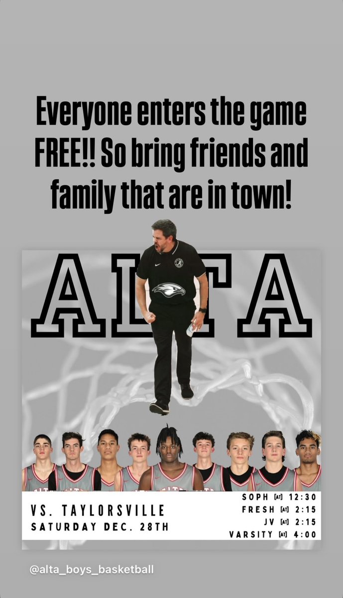 GAMEDAY‼️

@ Home vs Taylorsville

Game time: 4pm

FREE TO ENTER FOR EVERYONE!! Bring everyone!