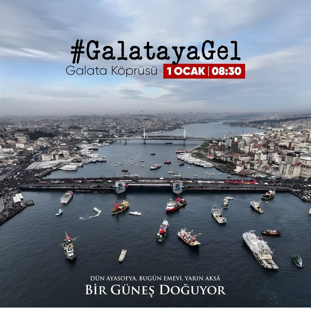 1 Ocak’ta Filistin için yürüyor, İnsanlık İttifakı'nı başlatıyoruz!

🗓️ Tarih: 1 Ocak 2025
🕒 Saat: 08.30
📍 Yer: Galata Köprüsü

#galatayagel