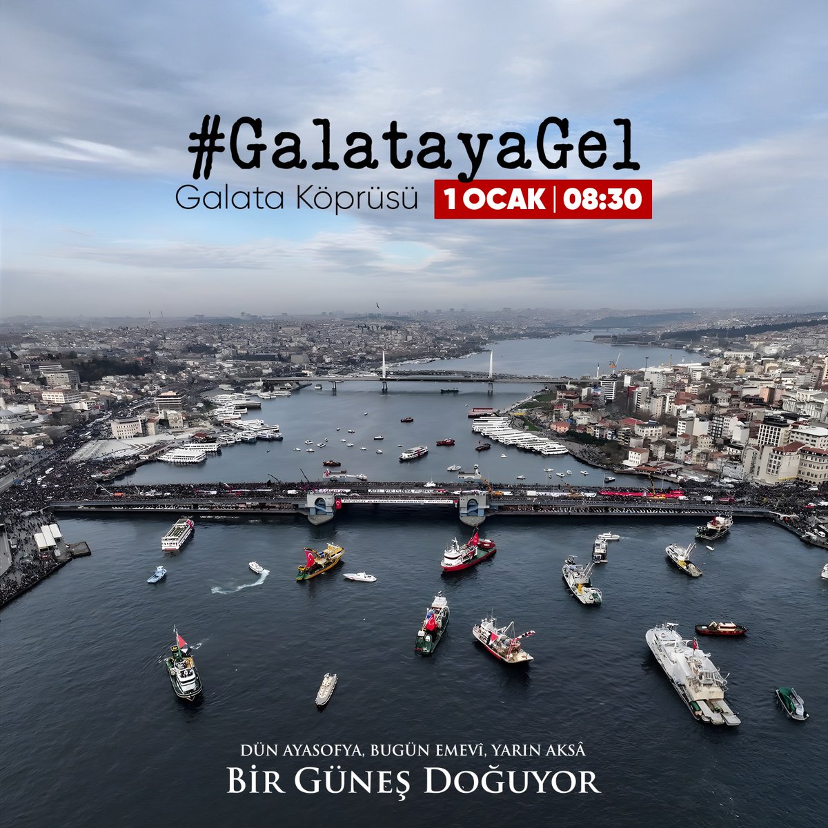 Filistin’in, Gazze’nin, Kudüs’ün sesi olmak için Galata’da buluşuyoruz!

1 Ocak sabahı Galata Köprüsü’nden dünyaya sesimizin yankılanması için sen de #GalatayaGel

🗓️ Tarih: 1 Ocak 2025
🕒 Saat: 08.30
📍 Yer: Galata Köprüsü