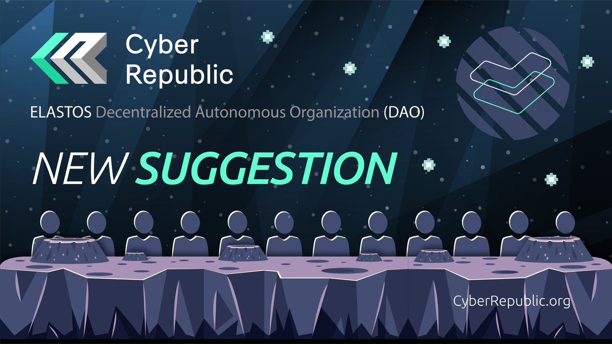 ElastosDAO's tweet photo. There's a new Cyber Republic suggestion. 👀
 Join, read, and share your thoughts. Let your voice be heard. 🗣
View the Suggestion here.👇
https://t.co/epyMsbXprB https://t.co/vyJ1cH2LEI