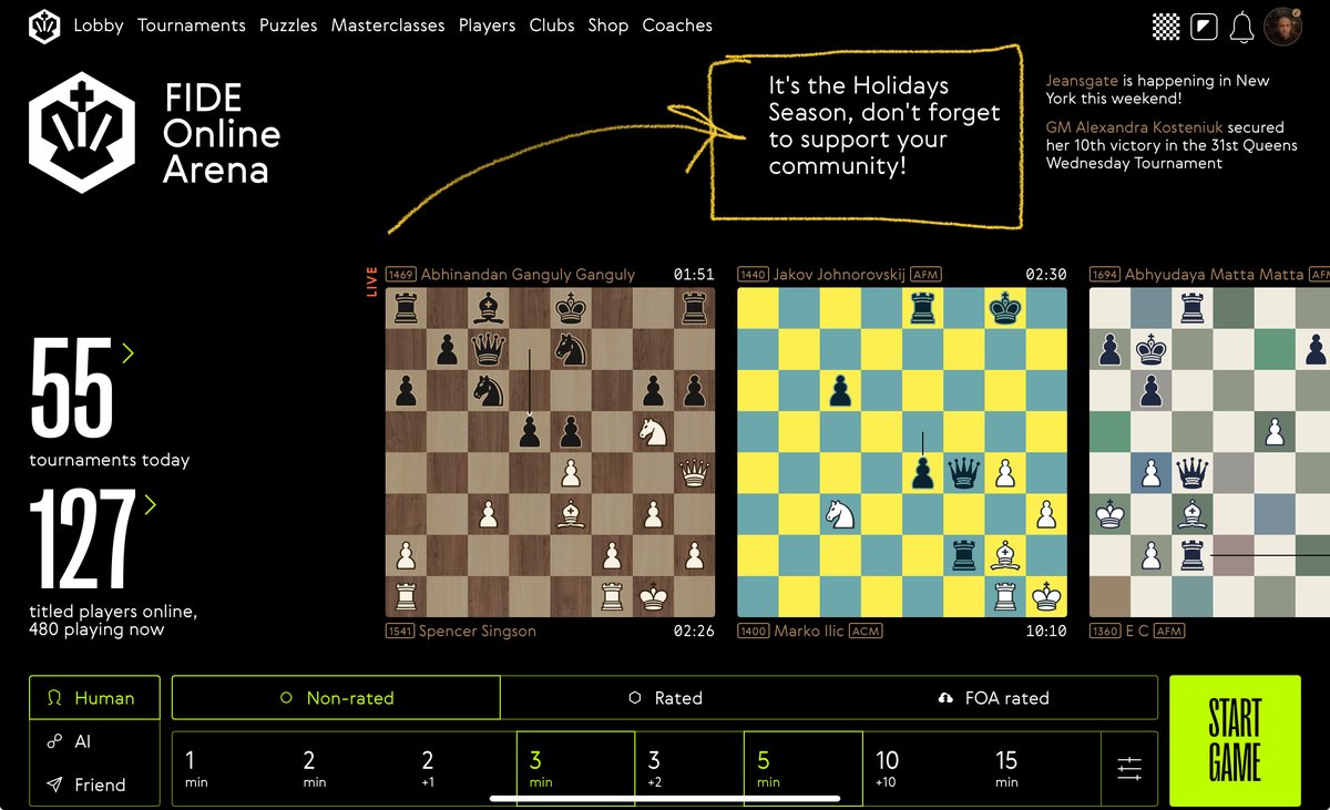 The holidays are here. Be kind. Play chess. Maybe even let someone win—just this once (when it’s not for your official rating).
