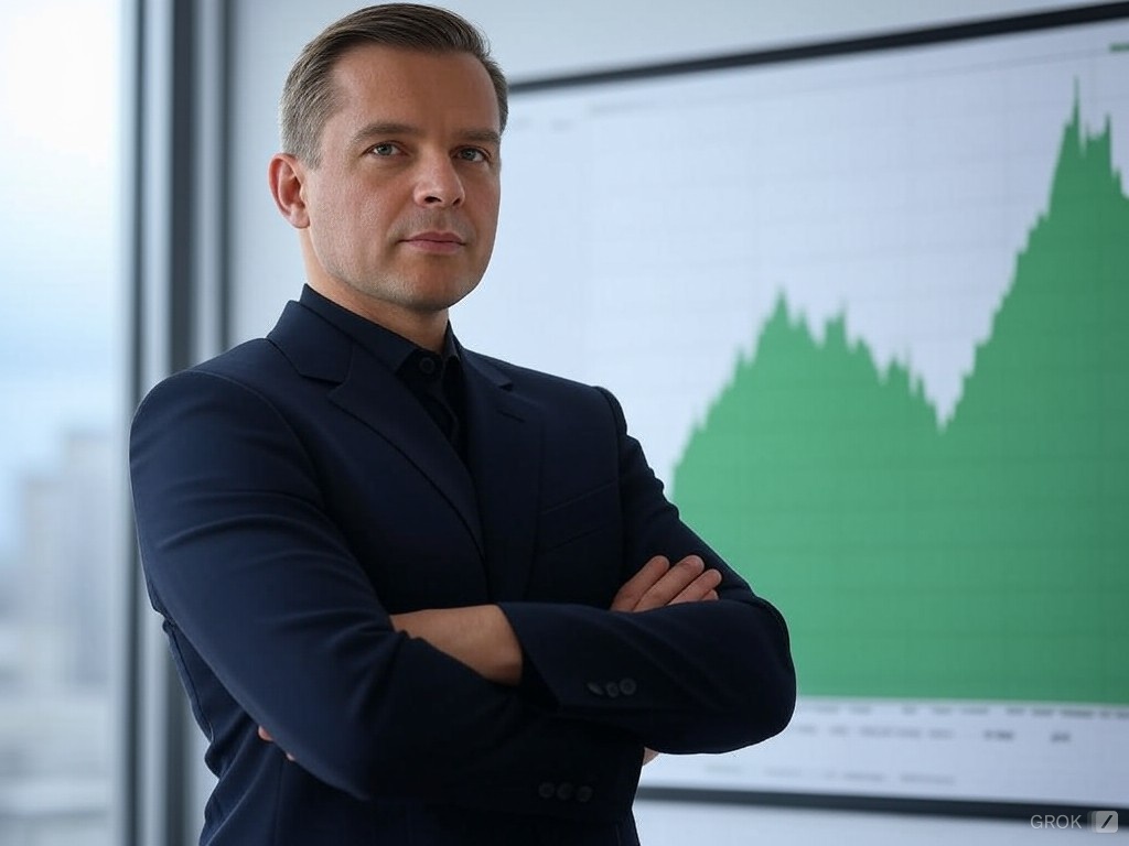 Stonk_Updates's tweet photo. First time using Grok and wow. This thing is crazy good 🔥🔥 #GrokAI 

The prompt was: "A man in a suit with his arms crossed and in the background is the chart of a stock that is going up like crazy" https://t.co/NmDkCkTooM
