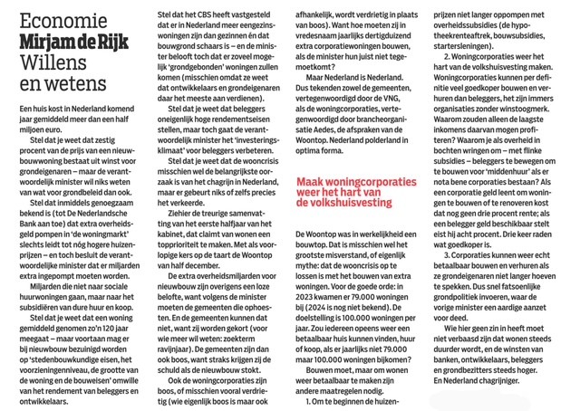 Het woonbeleid van Mona, daar word je niet blij van, aldus <a href="/Mirjam_de_Rijk/">Mirjam de Rijk</a> in <a href="/DeGroene/">De Groene Amsterdammer</a>. De Woontop was feitelijk een bouwtop. Wat nodig is: grondbeleid, afbouw van prijsopdrijvende subsidies en een grotere rol voor corporaties 👇🏻
#monakeijzer #wooncrisis #woningnood #woningbouw