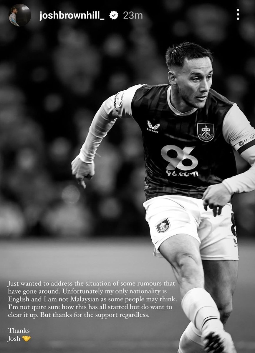 🚨 DIFAHAMKAN: Josh Brownhill mengonfirmasi bahwa dirinya BUKAN orang Malaysia. 🇲🇾❌️

Malu banget rek astaga 😭😭😭😭😭