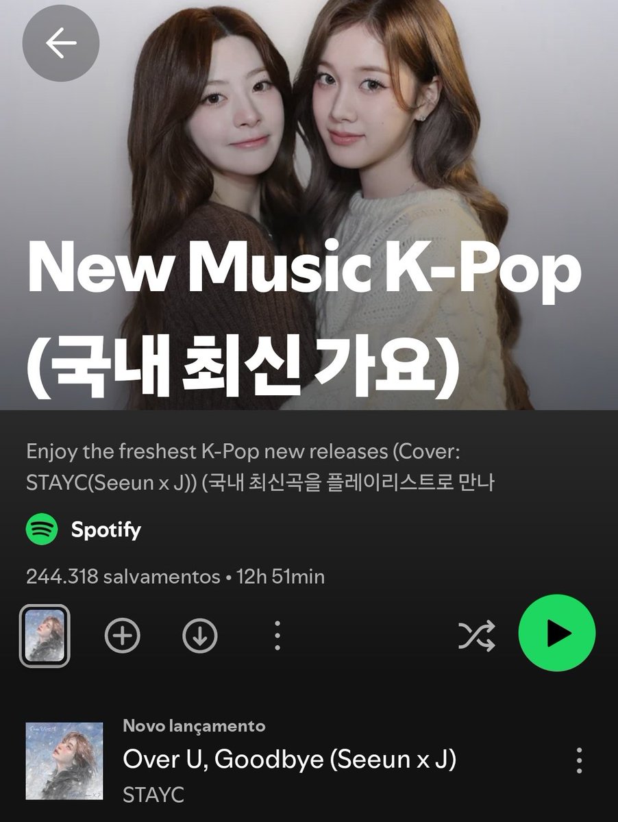 YoonSeeunBR's tweet photo. 🎵 | Seeun e J estão na capa da playlist “New Music K-Pop (국내 최신 가요)” no Spotify!
🔗 https://t.co/TGLiC6kq7c
#SEEUN #세은 #J #재이
#STAYC #스테이씨 #OverU안녕 #OverUGoodbye https://t.co/0BmlvkiaUx