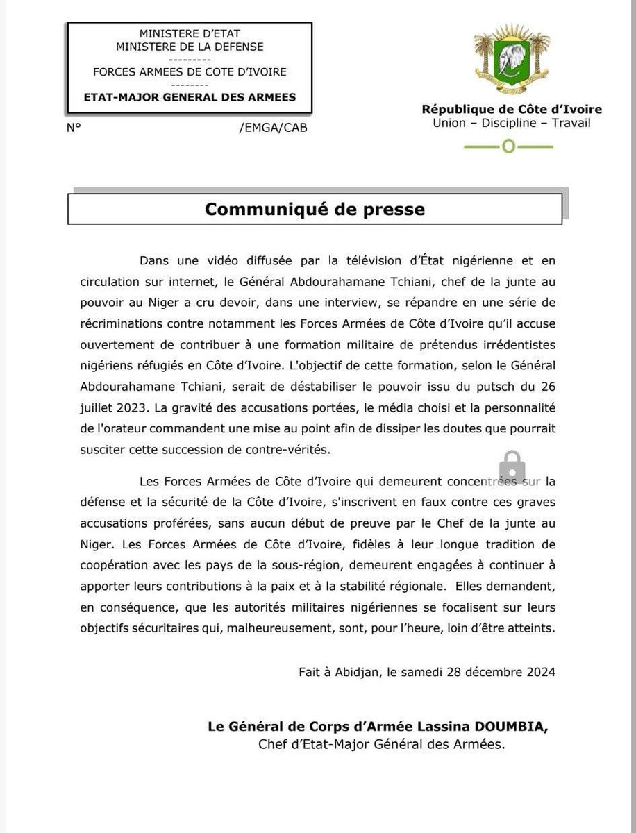 KassimDoumbia13's tweet image. 🛑Communiqué de Presse 
#FACI🇨🇮