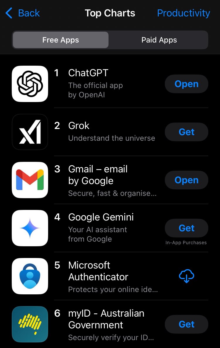 1st is ChatGPT, 2nd is Grok 🇦🇺 for now