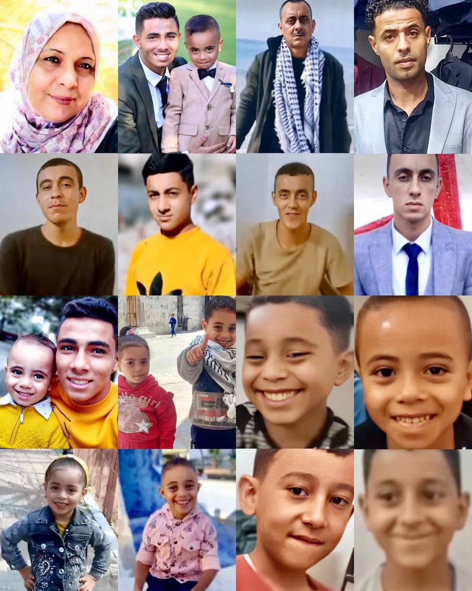 HowidyHamza's tweet photo. This morning, the Israeli army bombed the Isleem residential house in the Al-Sabra neighborhood in Gaza, killing at least 20 civilians, the majority of them children.

Everyone in the picture was killed; the entire family has been wiped out. https://t.co/elaatMCppY