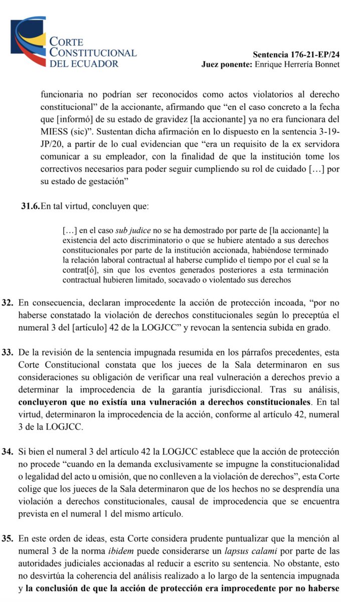 🔵 Caso de no vulneración de derechos de mujer embarazada desvinculada de institución pública 

🔹La Sra. Romero propuso una acción de protección en contra del MIES. 

🔹La Sra. Romero relató que suscribió dos contratos de servicios ocasionales como tutora en Portoviejo con el