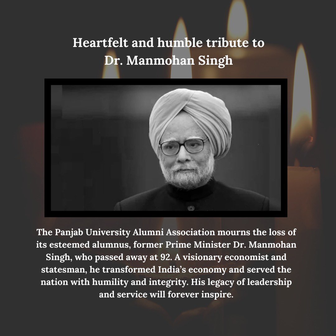 Panjab University, Chandigarh (@officialpu) on Twitter photo A scholar, visionary leader, and a beacon of humility, Dr. Manmohan Singh’s legacy will forever inspire generations.
As a proud alumnus of <a href="/OfficialPU/">Panjab University, Chandigarh</a>, his exemplary contributions to nation-building remain a source of immense pride for our institution.
#PanjabUniversity
1/2 A scholar, visionary leader, and a beacon of humility, Dr. Manmohan Singh’s legacy will forever inspire generations.
As a proud alumnus of <a href="/OfficialPU/">Panjab University, Chandigarh</a>, his exemplary contributions to nation-building remain a source of immense pride for our institution.
#PanjabUniversity
1/2