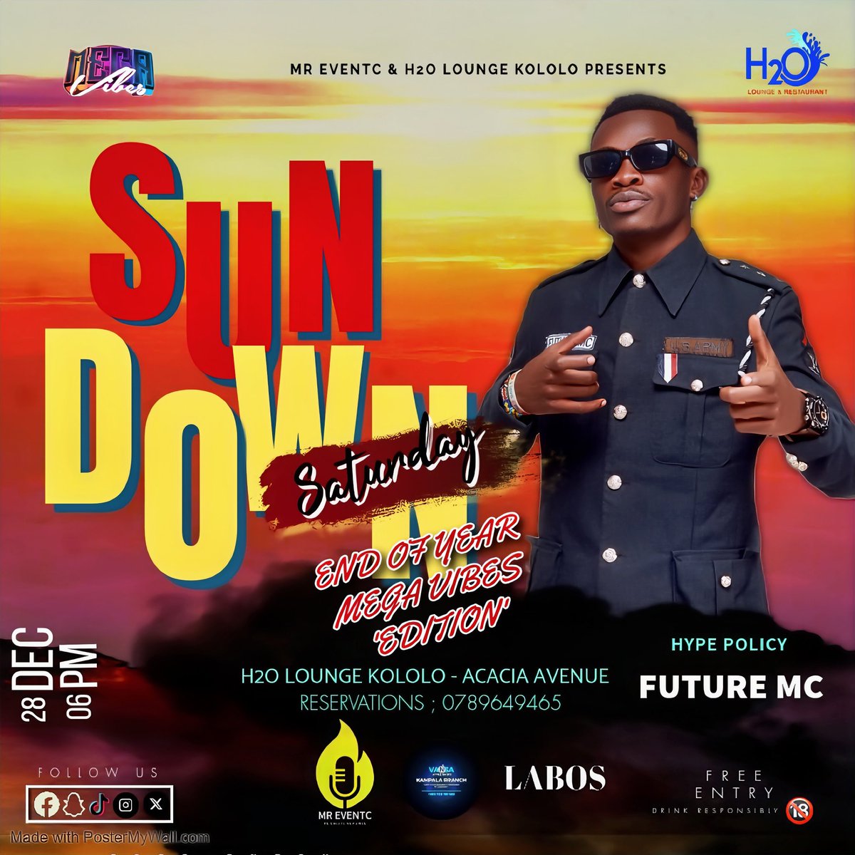 H2oLounge_'s tweet photo. TONIGHT
SUNDOWN SATURDAY
END OF YEAR “MEGA VIBES EDITION
🎉 Hosted by: @mr_eventc 
🎧 DJs: BANCS DJ, OCIN DJ, SATS P SJ, NASH DJ, MR SCRATCH (DJ MARK), JOSH DJ
🎤 MCs: MC FUTURE, BRY P MC
📍 H2O Lounge, Kololo
🎟️ Free Entry

Let’s end the year with a bang! 🔥@mcbryp @CarskyT https://t.co/kGX2KqFoZ6