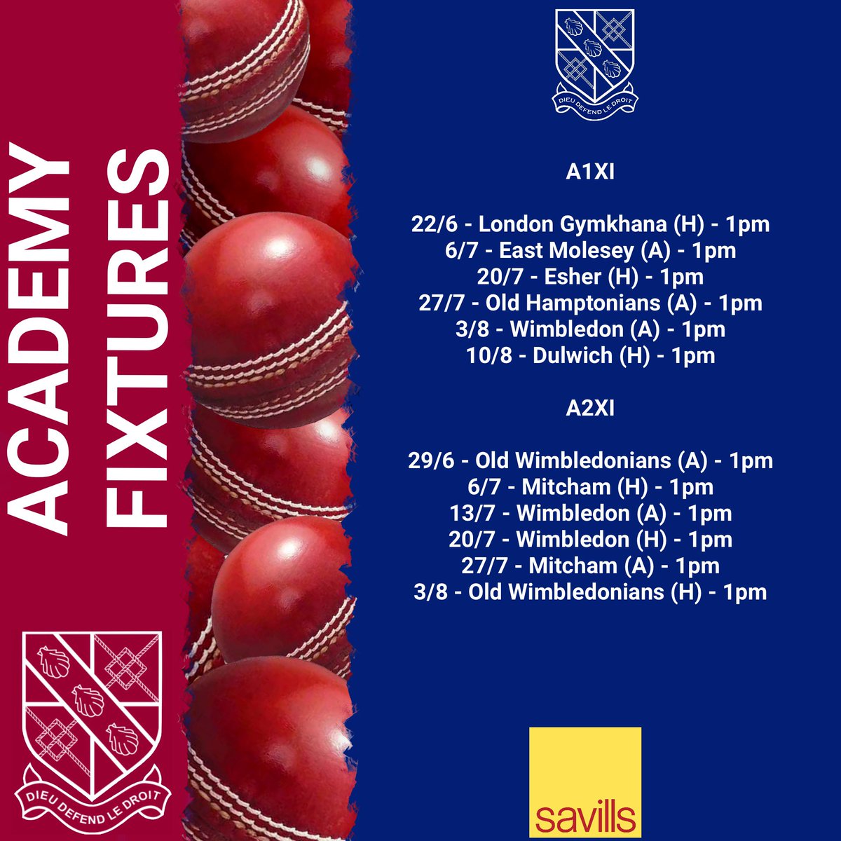 2025 Academy fixtures are: