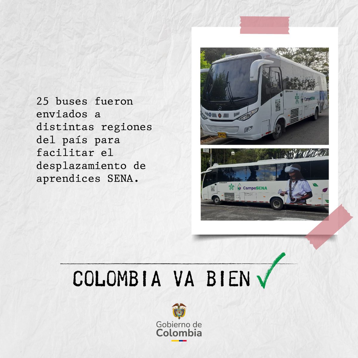 SENAComunica's tweet photo. 🚍🌄 #ColombiaVaBien ✅ en acceso a la formación y la equidad ✨📚  
¡La formación llega a todos los rincones de Colombia! 🇨🇴 En 2024, se enviaron 25 buses a diferentes regiones para acercar las oportunidades de aprendizaje y conectar a aprendices e instructores en zonas rurales. 🚜💼 ¡Seguimos recorriendo caminos hacia un futuro con más oportunidades!