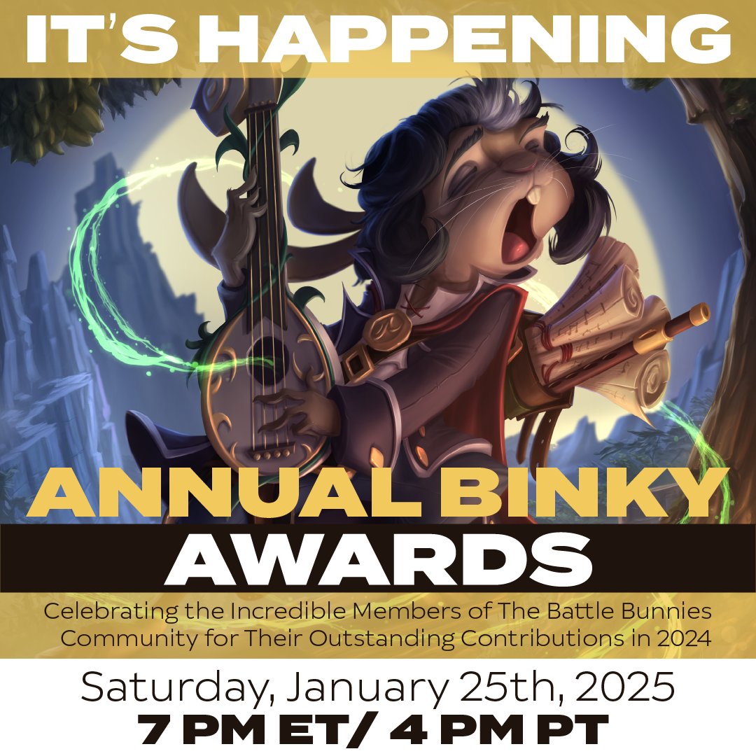 Ultimate Fancast (@ultimatefancast) on Twitter photo The Binky Awards are here. Six class awards. Four character awards. Four lore and game awards. Your nominations will shape this celebration of the #FluffleFam. Submit your nominees by 01/05. #BinkyAwards <a href="/battlebunniesTM/">The Battle Bunnies</a> The Binky Awards are here. Six class awards. Four character awards. Four lore and game awards. Your nominations will shape this celebration of the #FluffleFam. Submit your nominees by 01/05. #BinkyAwards <a href="/battlebunniesTM/">The Battle Bunnies</a>