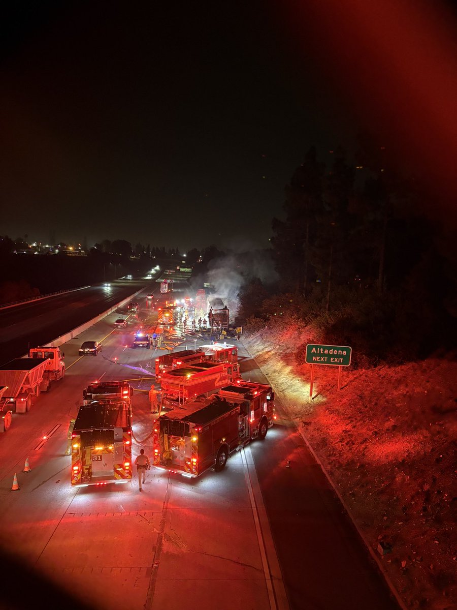 Late last night, PFD responded to a big rig fire on the eastbound 210 at Berkshire. We had multiple engines on scene and the water tender for extra water supply