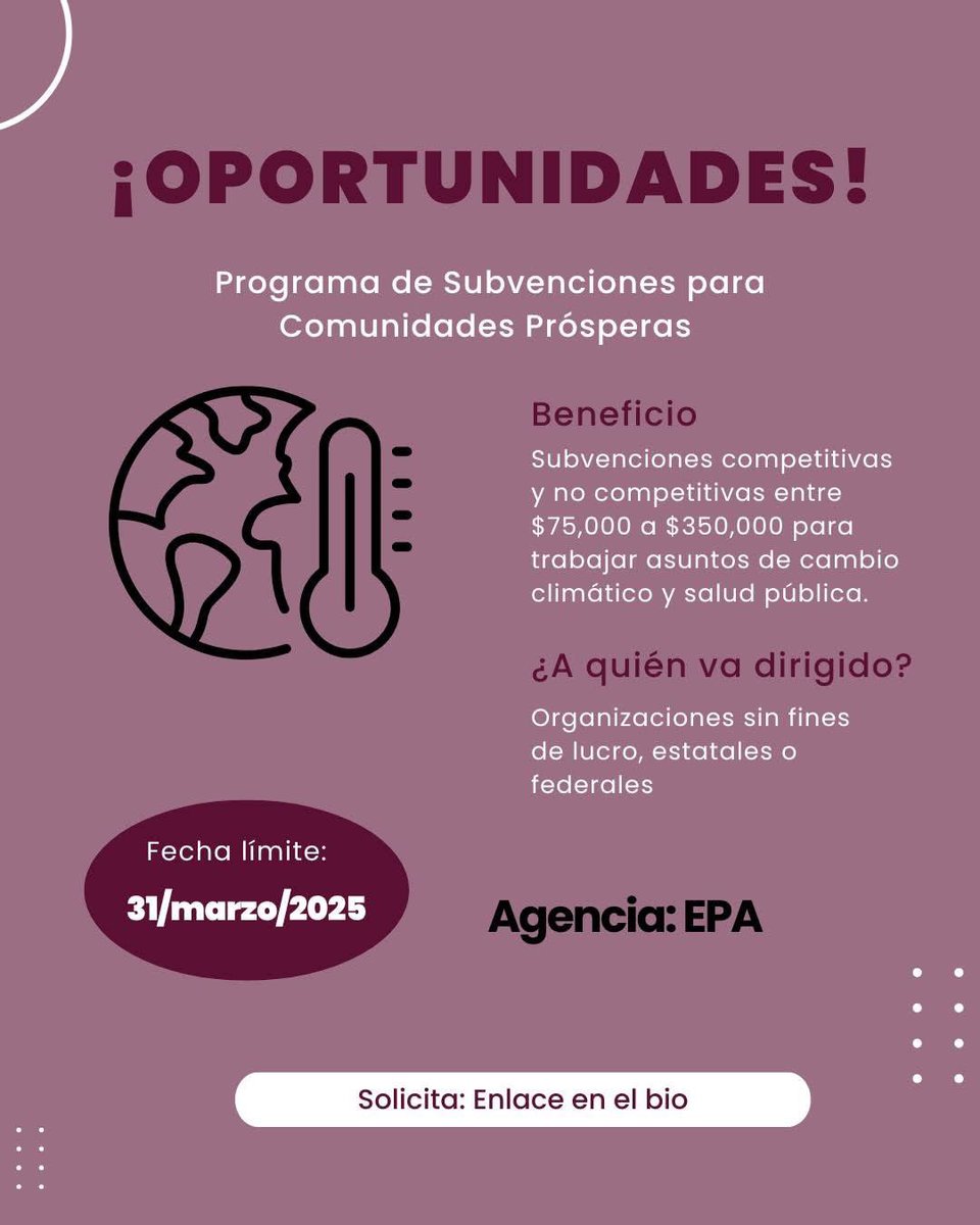 ¡Obtén financiamiento para apoyar a tu comunidad con el programa Flourishing in Community Grantmaker!

🔗Enlace: fordhamclimatej.grantplatform.com 

🏫 Entidades sin fines de lucro comunitarias y de base.

Fecha Límite: 31 de marzo de 2025.
