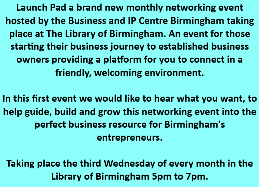 Launch your new year meeting, supporting and working with businesses in a networking event for everyone. Join our business community here bit.ly/LPad1 January 5pm to 7pm

<a href="/LibraryofBham/">LibraryofBirmingham</a> <a href="/BIPC/">Business & IP Centre</a> <a href="/BhamCityCouncil/">Birmingham City Council</a>